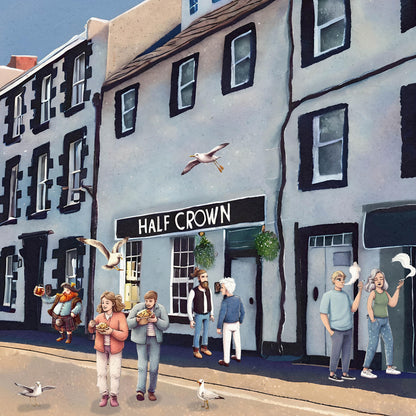 Whimsical Inverkeithing Poster | Featuring The Half Crown Pub | Unique Scotland Art Print | A4–A1 Sizes