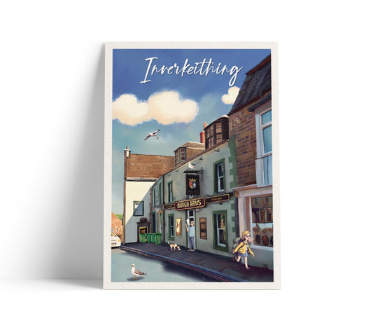 Inverkeithing Wall Art Print – Whimsical Illustration of the Burgh Arms Pub | Scotland Travel Poster | A4 A3 A2 A1 Sizes