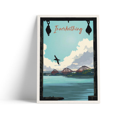 Inverkeithing Print - View of the Forth Bridge from near the Quarry - Travel Poster - Fife Gift
