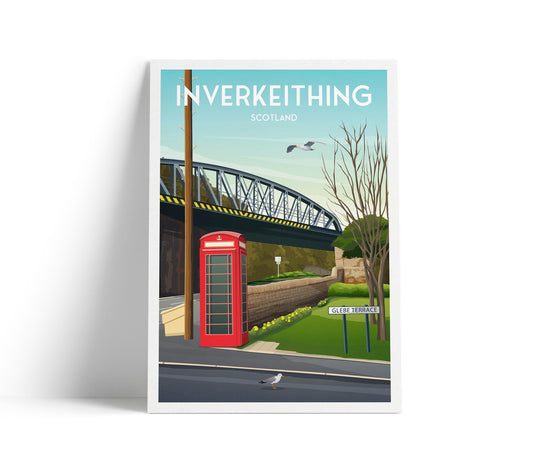 Inverkeithing Travel Poster – Glebe Terrace & Railway Bridge – A4 to A1 Wall Art Print