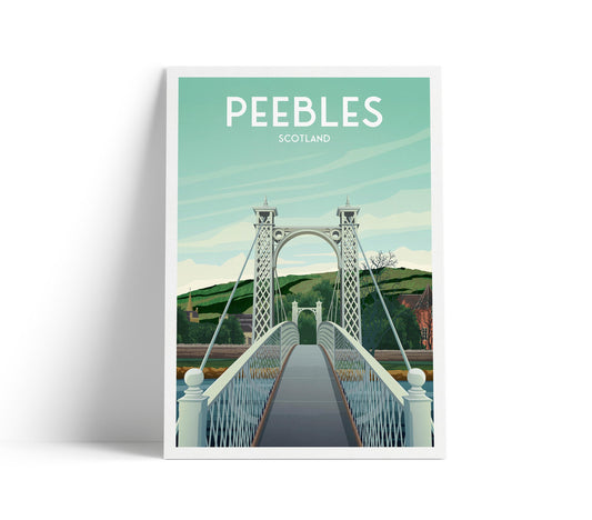 Peebles Travel Poster – Priorsford Footbridge Wall Art – Scotland Print A4 to A1