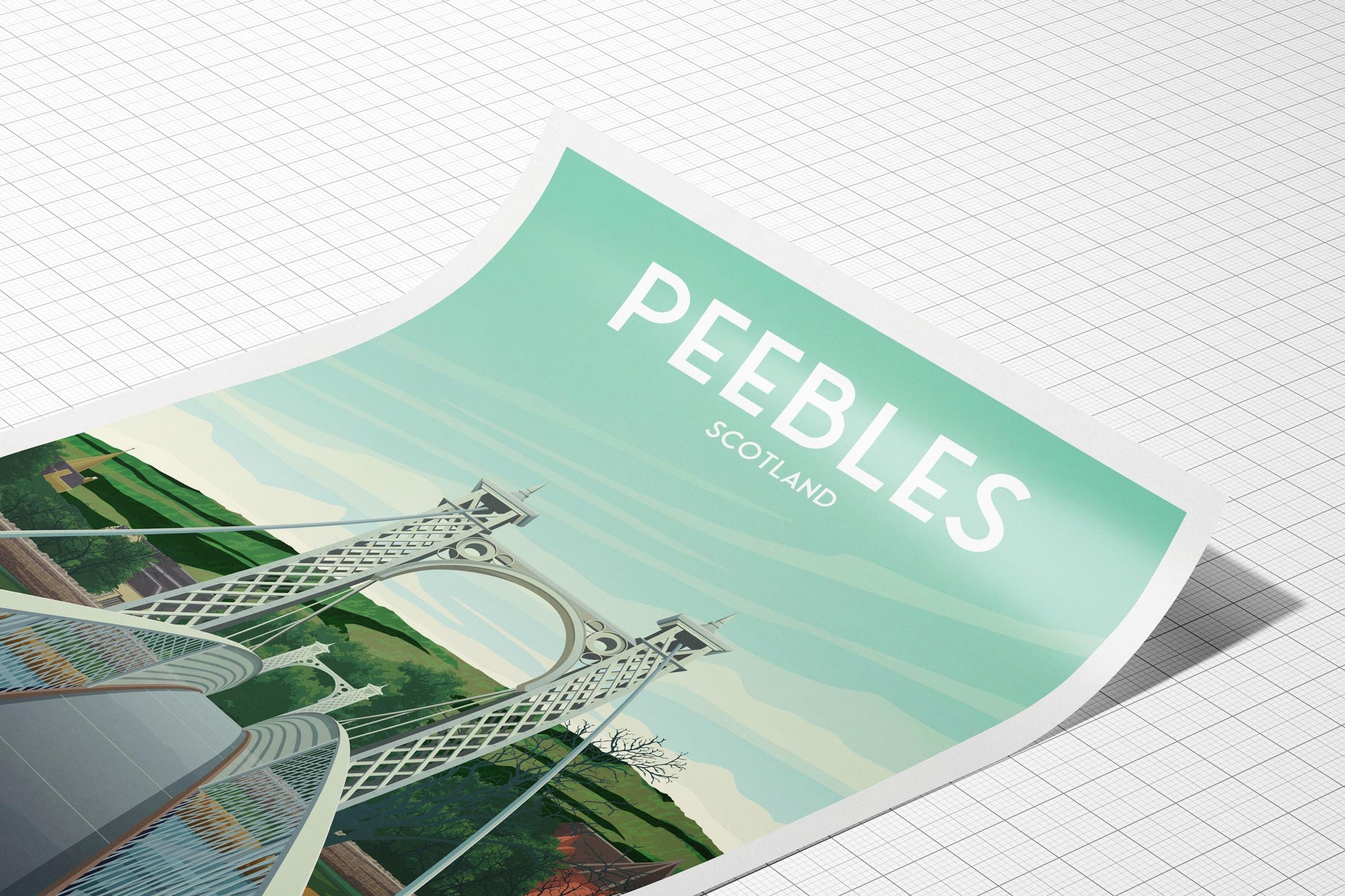 Peebles Travel Poster – Priorsford Footbridge Wall Art – Scotland Print A4 to A1