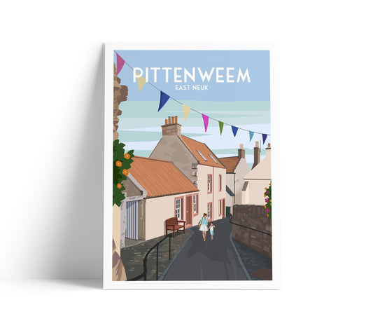 Pittenweem Travel Poster – St Fillan’s Cave View – A4 - A1 Print – East Neuk of Fife