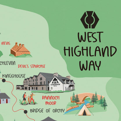 West Highland Way Map | Milngavie to Fort William | Scottish Trails | Drymen - Rowardennan - Inverarnan - Kingshouse - Glencoe - Ben Nevis