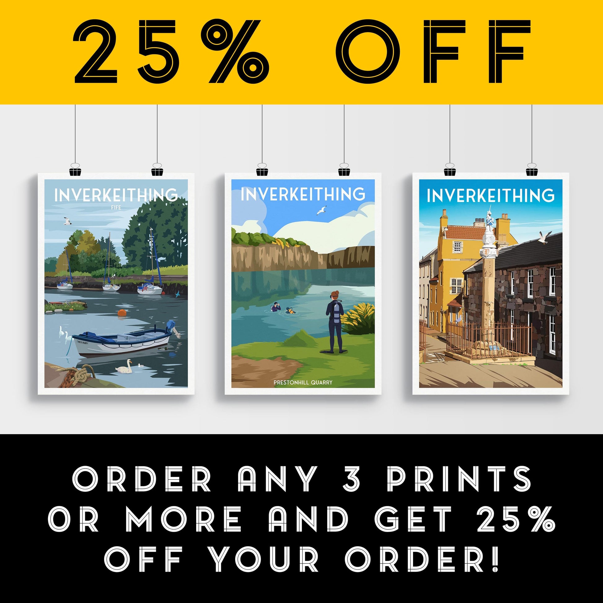 Inverkeithing Travel Poster | Scuba Diver at Prestonhill Quarry | A4–A1 Sizes | Matte or Satin Finish