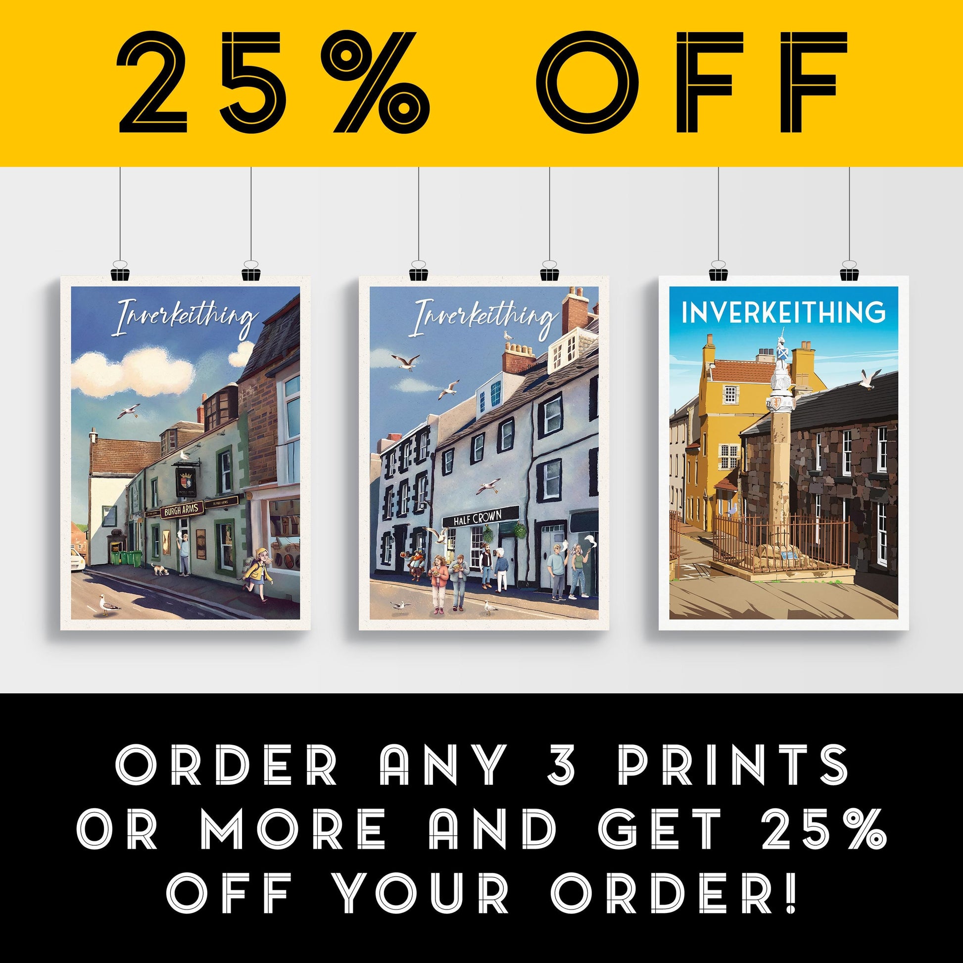 Whimsical Inverkeithing Poster | Featuring The Half Crown Pub | Unique Scotland Art Print | A4–A1 Sizes