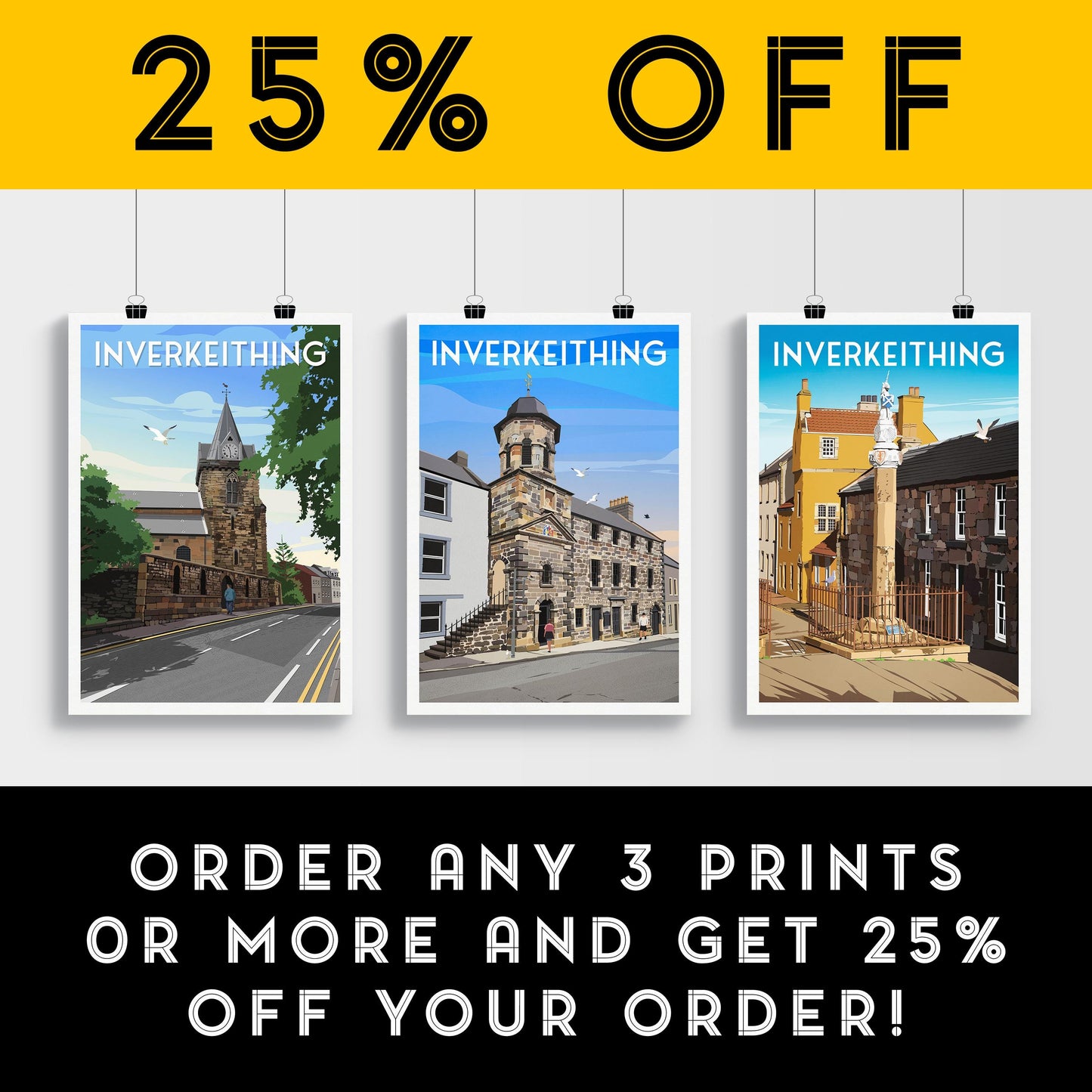 Inverkeithing Town House Travel Poster – Historic Scotland Wall Art Print | Fife Architecture Illustration | A4 A3 A2 A1