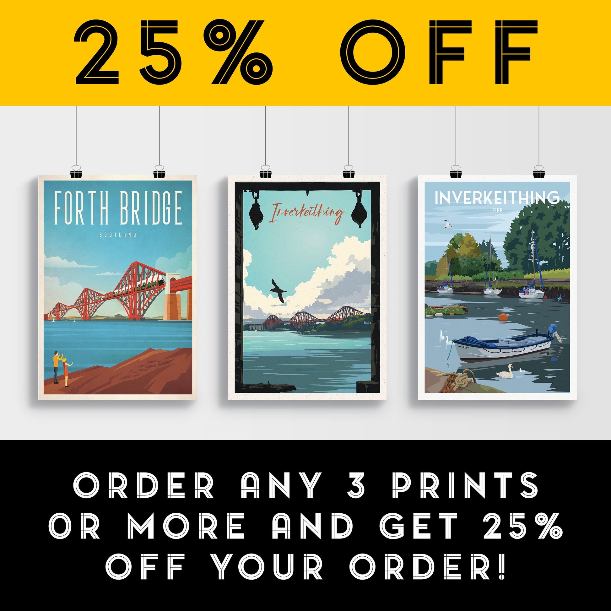 Inverkeithing Print - View of the Forth Bridge from near the Quarry - Travel Poster - Fife Gift