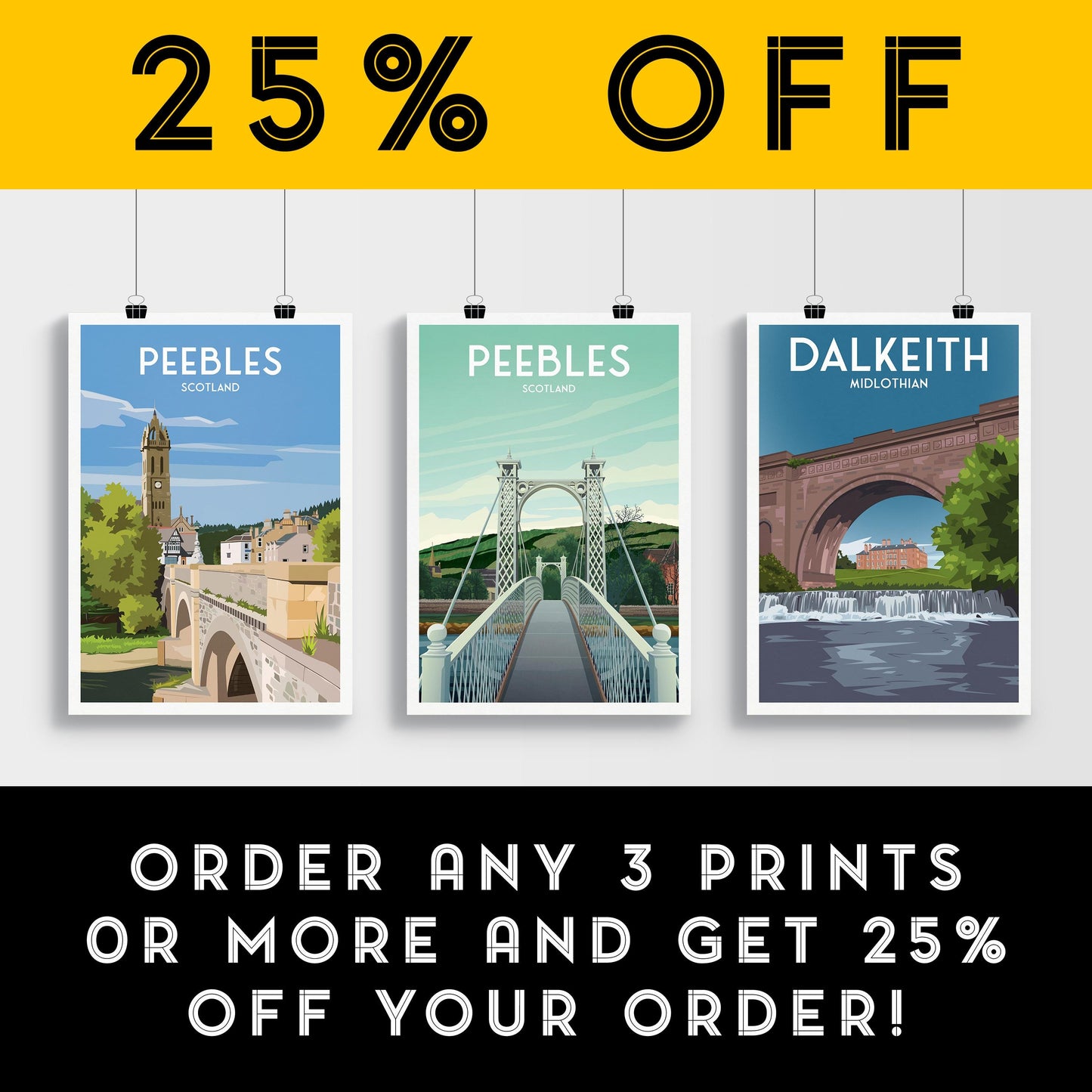 Peebles Travel Poster – Priorsford Footbridge Wall Art – Scotland Print A4 to A1
