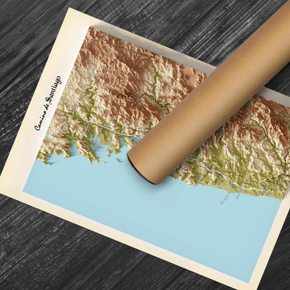 Camino de Santiago 3D Shaded Trail Map | Portuguese Way | A3, A2, A1