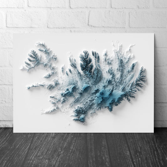 Iceland Art Relief Map - Iceland Geology - 2D Shaded Relief Map - retro map - kopavogur - Reykjavik - Icelandic Art