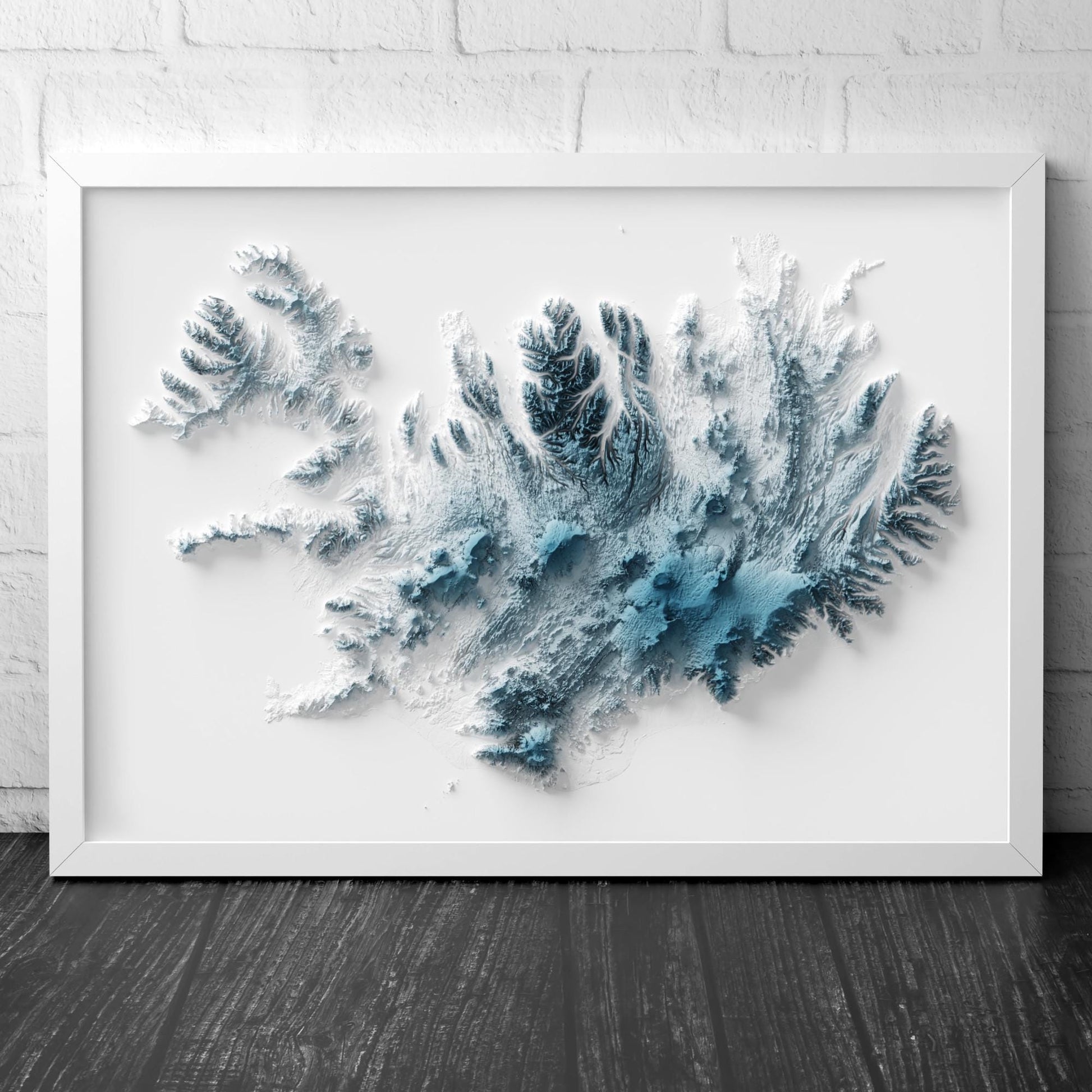 Iceland Art Relief Map - Iceland Geology - 2D Shaded Relief Map - retro map - kopavogur - Reykjavik - Icelandic Art