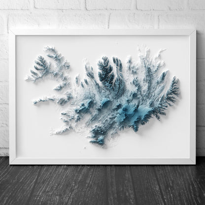 Iceland Art Relief Map - Iceland Geology - 2D Shaded Relief Map - retro map - kopavogur - Reykjavik - Icelandic Art