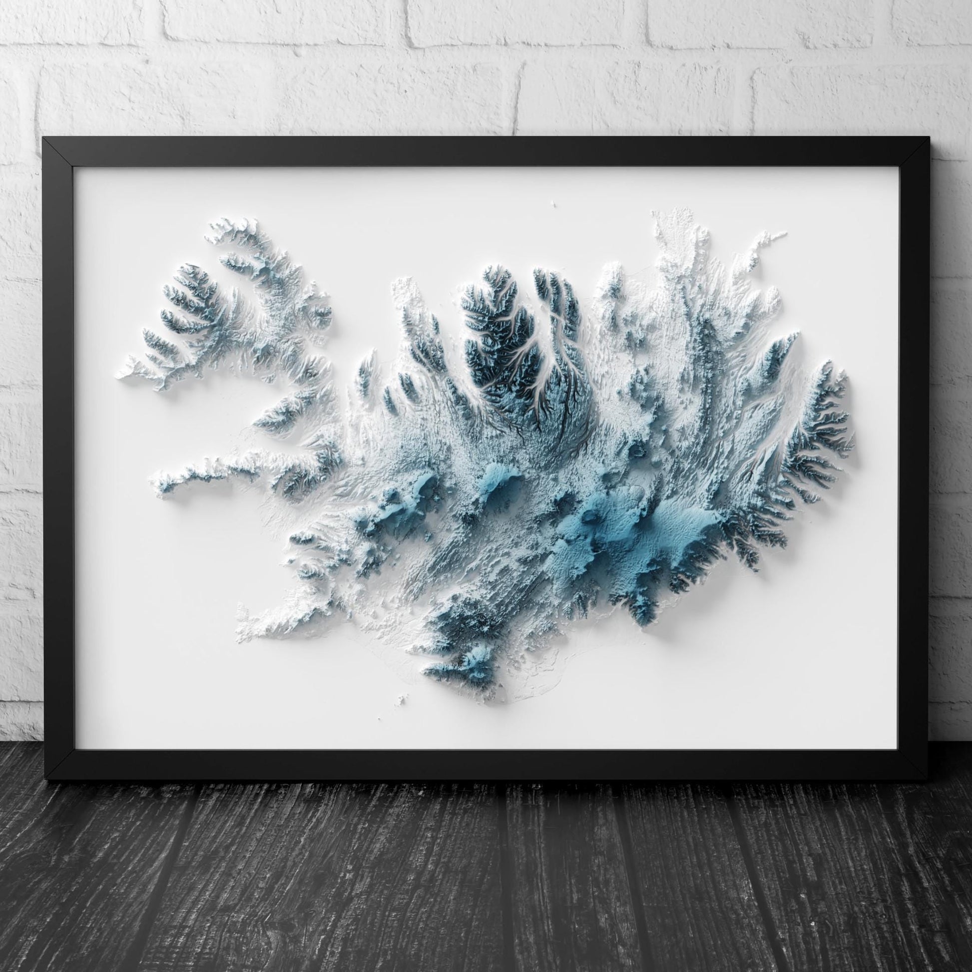 Iceland Art Relief Map - Iceland Geology - 2D Shaded Relief Map - retro map - kopavogur - Reykjavik - Icelandic Art