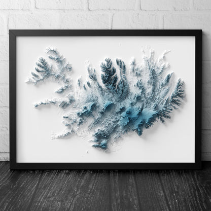 Iceland Art Relief Map - Iceland Geology - 2D Shaded Relief Map - retro map - kopavogur - Reykjavik - Icelandic Art
