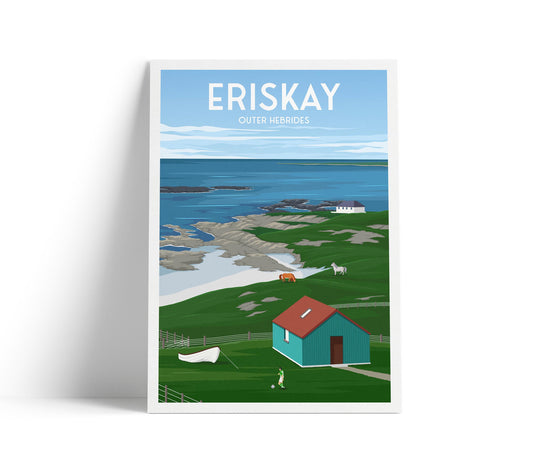 Eriskay Travel Poster – Outer Hebrides Wall Art Print | A4–A1 | Matt or Satin Finish