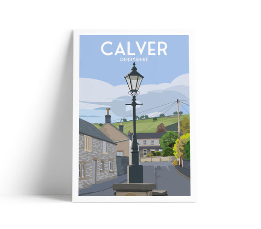 Calver Derbyshire Travel Poster | A4–A1 Wall Art Print | Matt or Satin Finish | Peak District Countryside Illustration