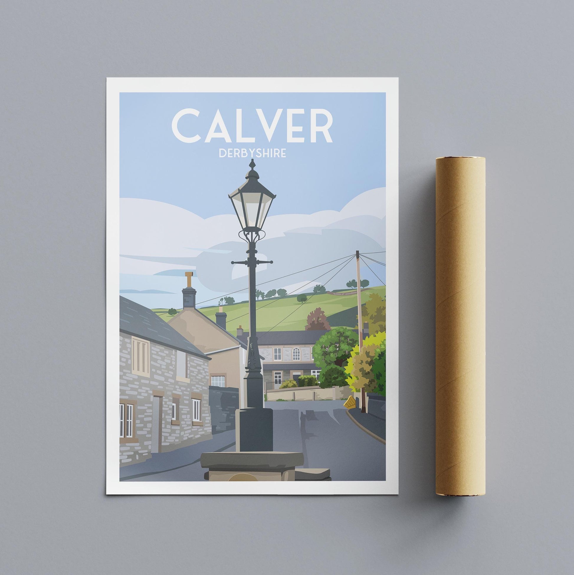 Calver Derbyshire Travel Poster | A4–A1 Wall Art Print | Matt or Satin Finish | Peak District Countryside Illustration