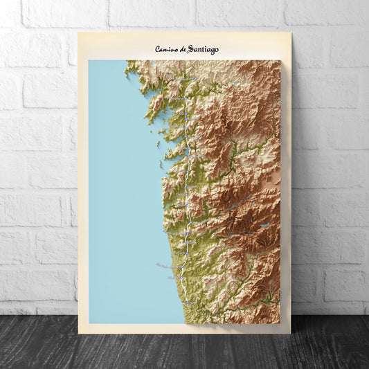 Camino de Santiago 3D Shaded Trail Map | Portuguese Way | A3, A2, A1