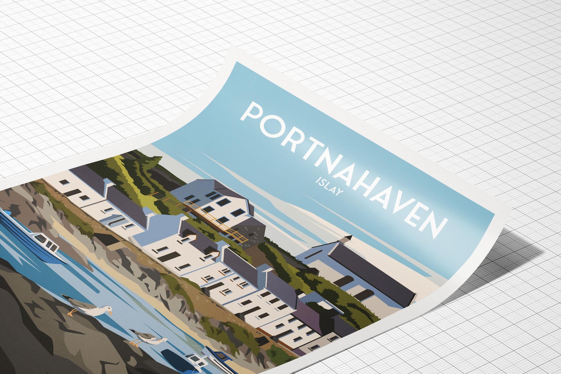 Portnahaven Islay Travel Poster | Coastal Wall Art Print of Scotland | A4 A3 A2 A1 | Matt or Satin Finish