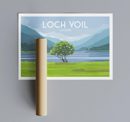 Loch Voil Travel Poster – Scenic Scotland Wall Art Print (A4–A1) | Matt or Satin Finish