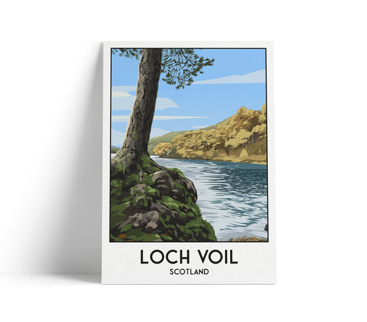 Loch Voil Scotland Travel Poster | Vintage-Style Landscape Print A4–A1 | Matt or Satin Paper | Scottish Highlands Wall Art
