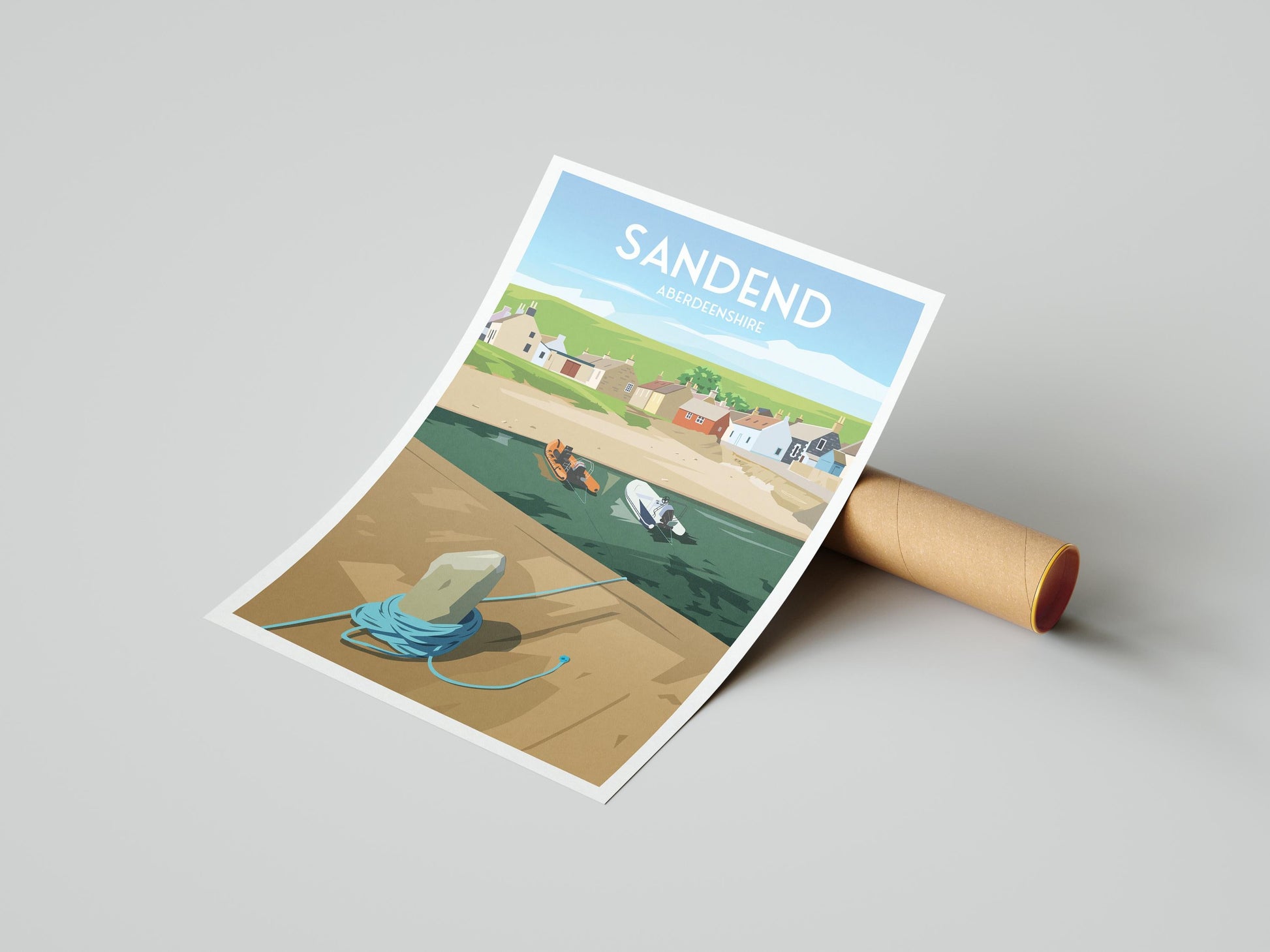 Sandend Travel Poster, Aberdeenshire Wall Art Print – A4 to A1 Sizes, Matt or Satin Finish