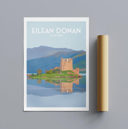 Eilean Donan Castle Travel Poster | Scotland Wall Art Print | A4 – A1 Sizes | Matt or Satin Finish