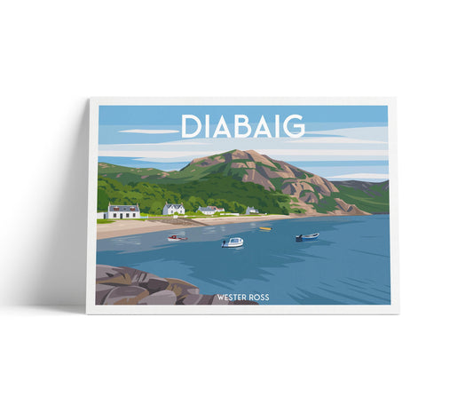 Diabaig Travel Poster | Wester Ross Wall Art | A4 – A1 Sizes | Scotland Coastal Village Print | Matt or Satin Finish