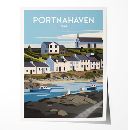 Portnahaven Islay Travel Poster | Coastal Wall Art Print of Scotland | A4 A3 A2 A1 | Matt or Satin Finish