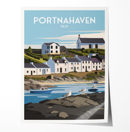 Portnahaven Islay Travel Poster | Coastal Wall Art Print of Scotland | A4 A3 A2 A1 | Matt or Satin Finish