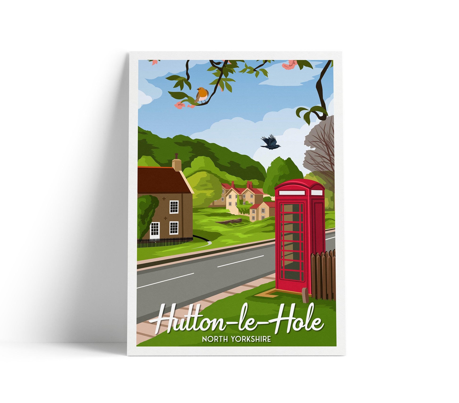 Hutton le Hole Travel Poster: Yorkshire Village, Red Telephone Box