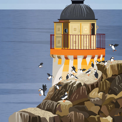 Isle of May Print - Low Light Lighthouse - Puffins, Scotland