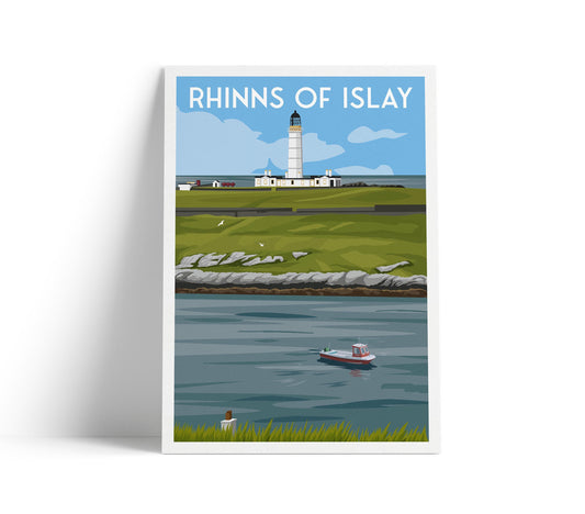 Vintage Rhinns of Islay Travel Poster: Scottish Lighthouse Art Print
