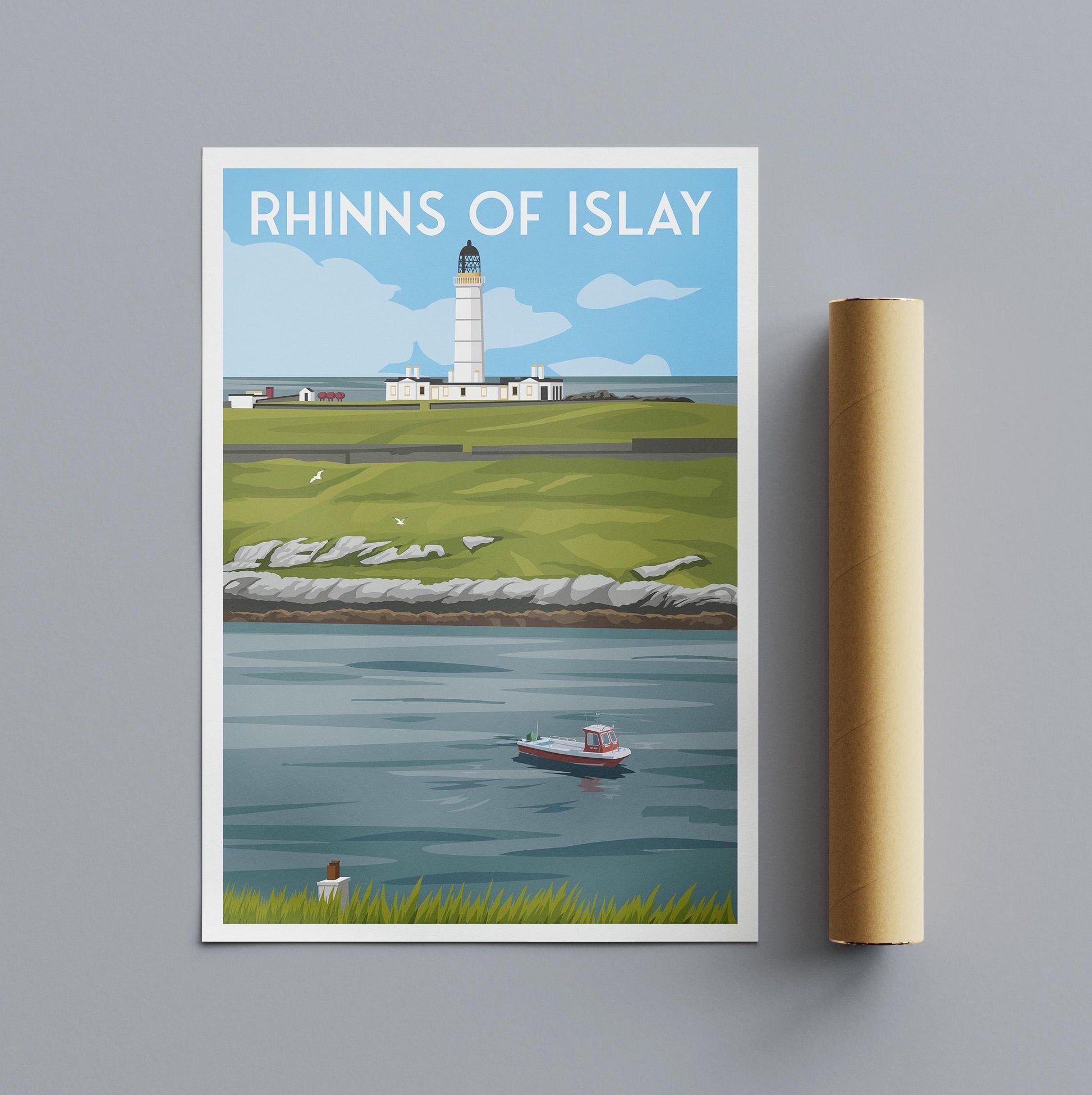 Vintage Rhinns of Islay Travel Poster: Scottish Lighthouse Art Print