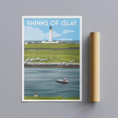 Vintage Rhinns of Islay Travel Poster: Scottish Lighthouse Art Print