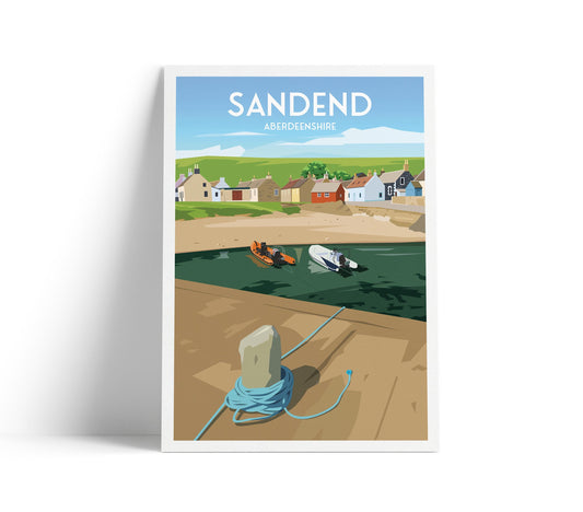 Sandend Travel Poster, Aberdeenshire Wall Art Print – A4 to A1 Sizes, Matt or Satin Finish
