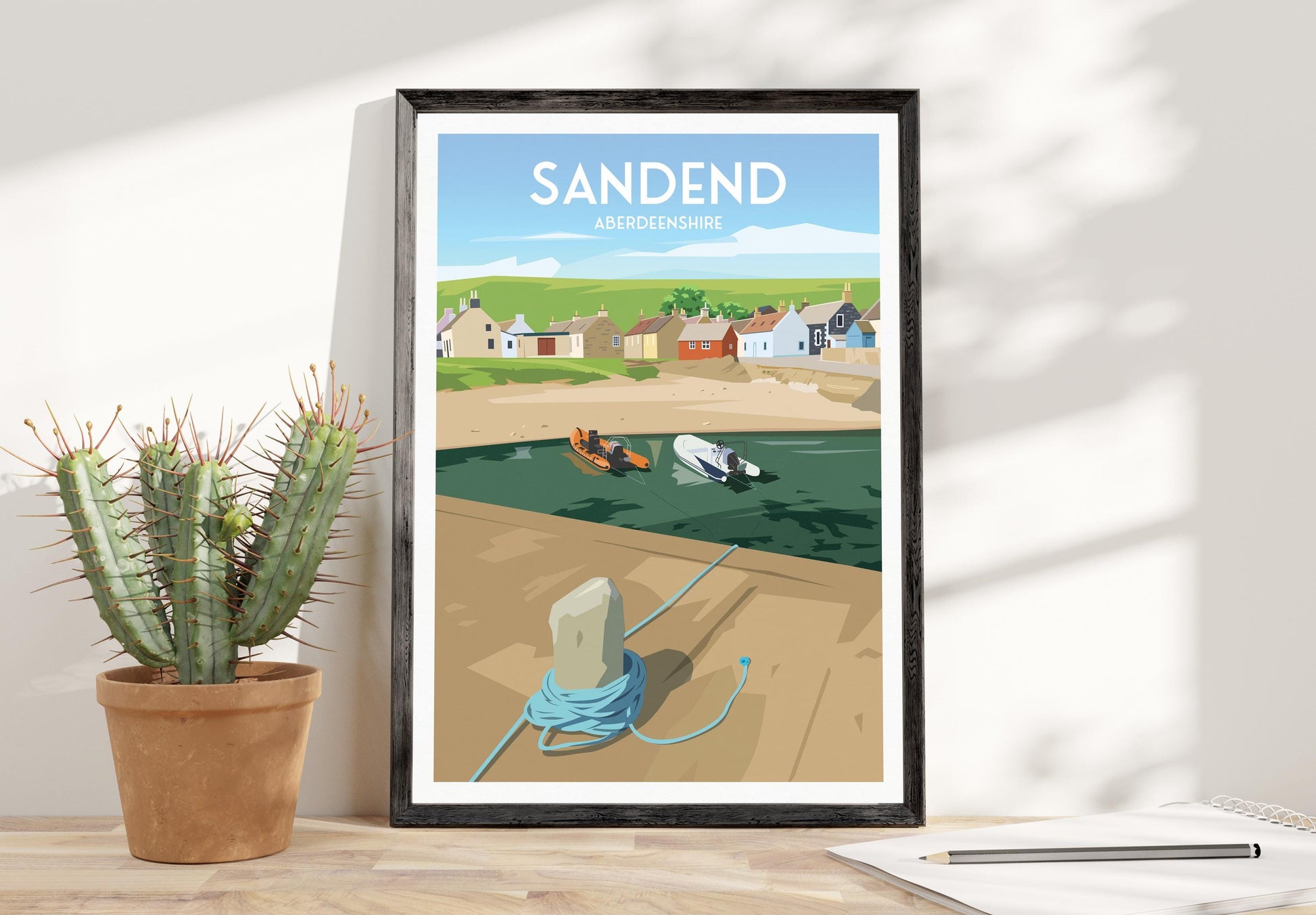 Sandend Travel Poster, Aberdeenshire Wall Art Print – A4 to A1 Sizes, Matt or Satin Finish