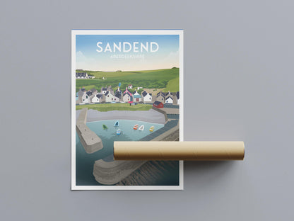 Sandend Travel Poster – Aberdeenshire Harbour Wall Art (A4–A1, Matt or Satin Finish)