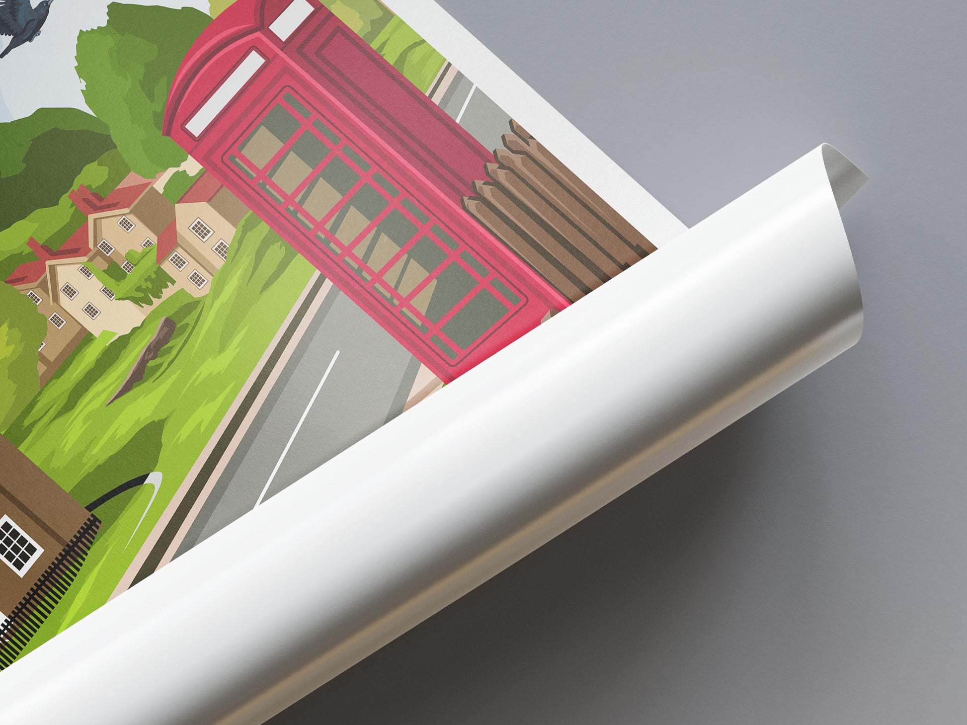 Hutton le Hole Travel Poster: Yorkshire Village, Red Telephone Box