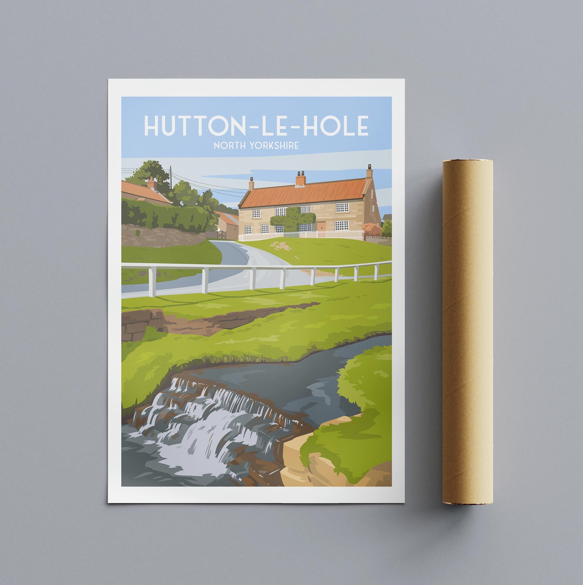 Hutton le Hole North Yorkshire Travel Poster – Vintage-Style Village Wall Art Print – Countryside Landscape