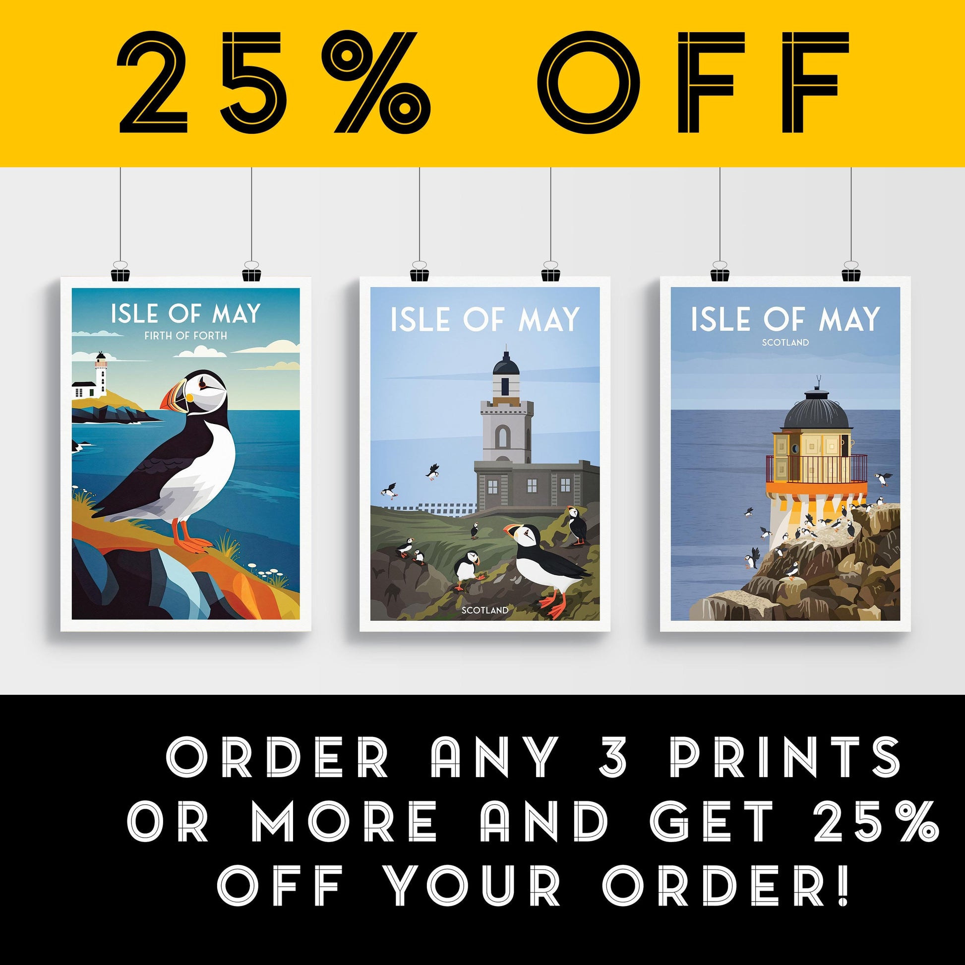 Isle of May Print - Low Light Lighthouse - Puffins, Scotland
