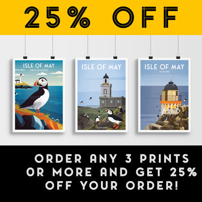 Isle of May Print - Low Light Lighthouse - Puffins, Scotland