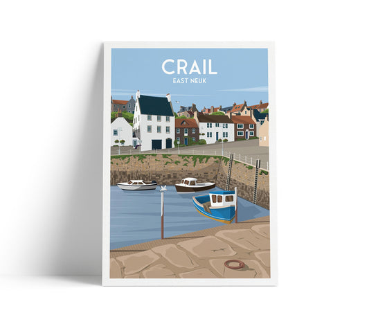 Crail Travel Poster, East Neuk Harbour Wall Art Print, Coastal Scotland Home Decor, A4 – A1 Sizes