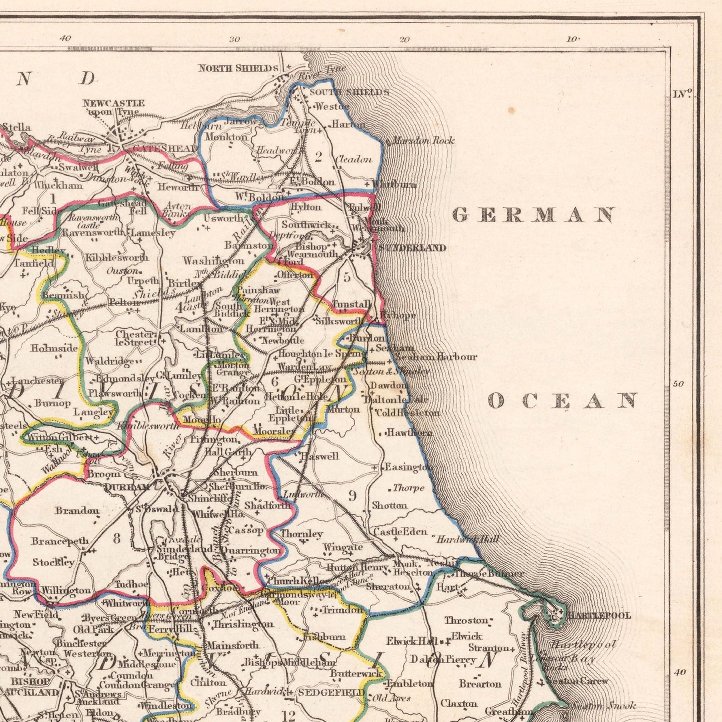 Map of Durham (1844) by Samuel Lewis – Historical County Map Reproduction Wall Art – Vintage Style Poster Print