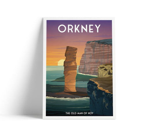 Orkney Scotland Travel Poster: Old Man of Hoy Coastal Print