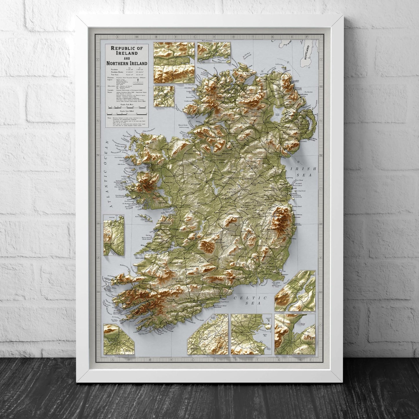 Political Map of Ireland & Northern Ireland – Vintage Style Wall Art Print – A3, A2, A1, 24x18, 32x24 – Matt or Satin Poster