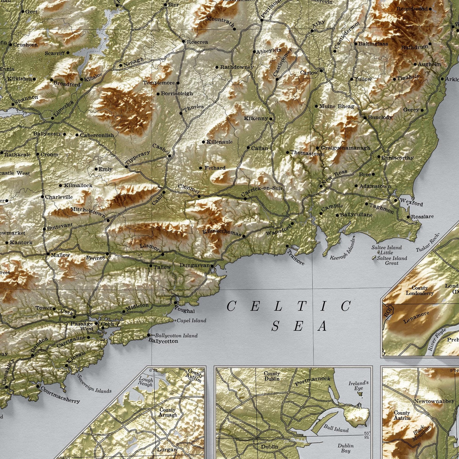 Political Map of Ireland & Northern Ireland – Vintage Style Wall Art Print – A3, A2, A1, 24x18, 32x24 – Matt or Satin Poster