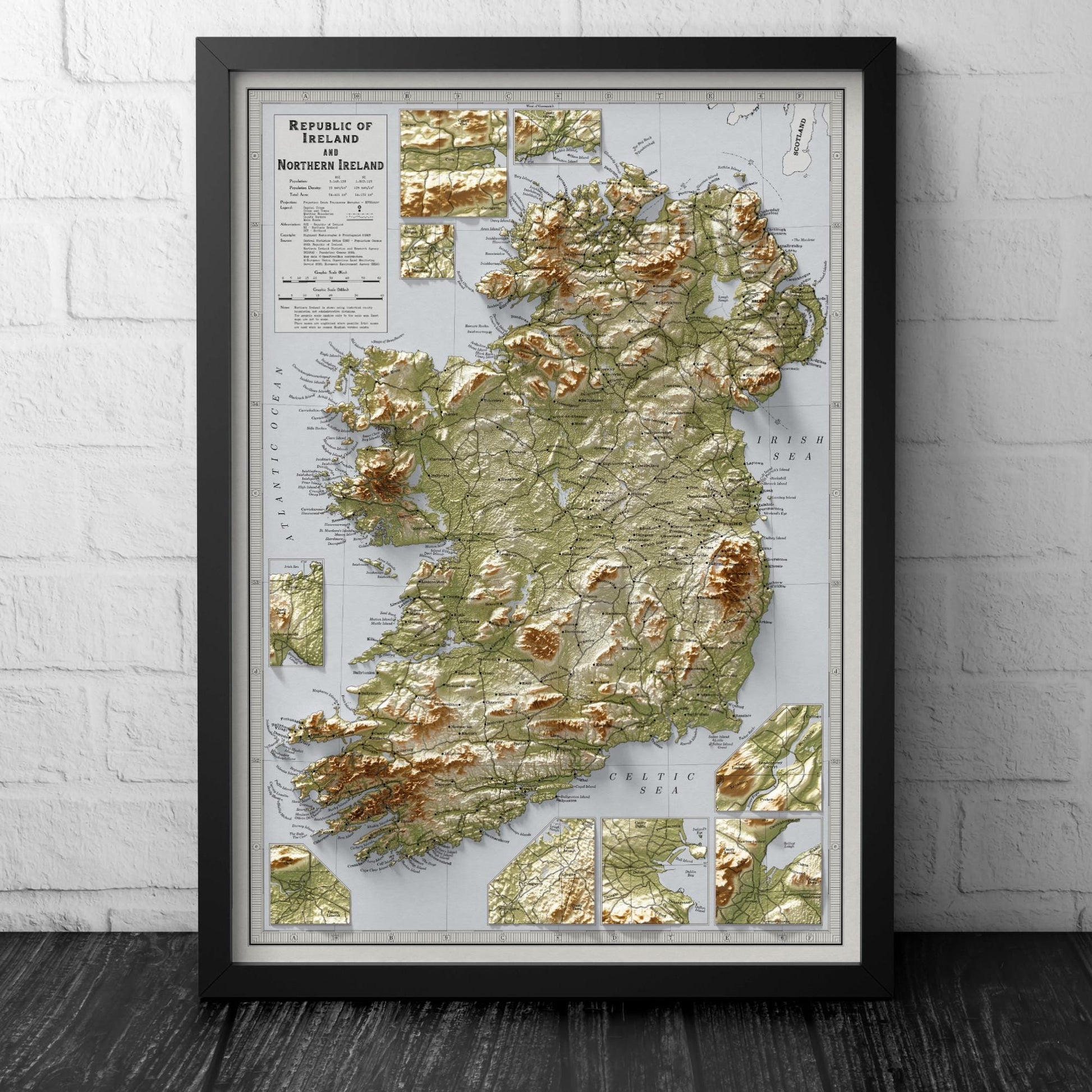 Political Map of Ireland & Northern Ireland – Vintage Style Wall Art Print – A3, A2, A1, 24x18, 32x24 – Matt or Satin Poster