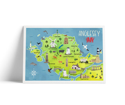 Cute Map of Anglesey Poster | Illustrated Wales Wall Art | A4 – A1 Travel Print | 180gsm Matt or 200gsm Satin